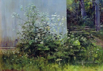 Iván Ivánovich Shishkin Painting - flores en la valla paisaje clásico Ivan Ivanovich